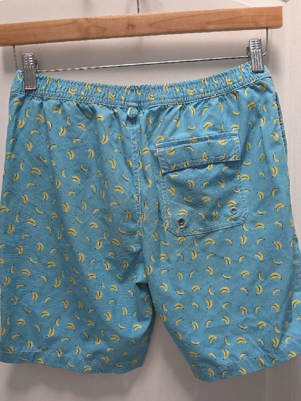 johnnie-O Light Blue Banana Print Kids Swim Trunks